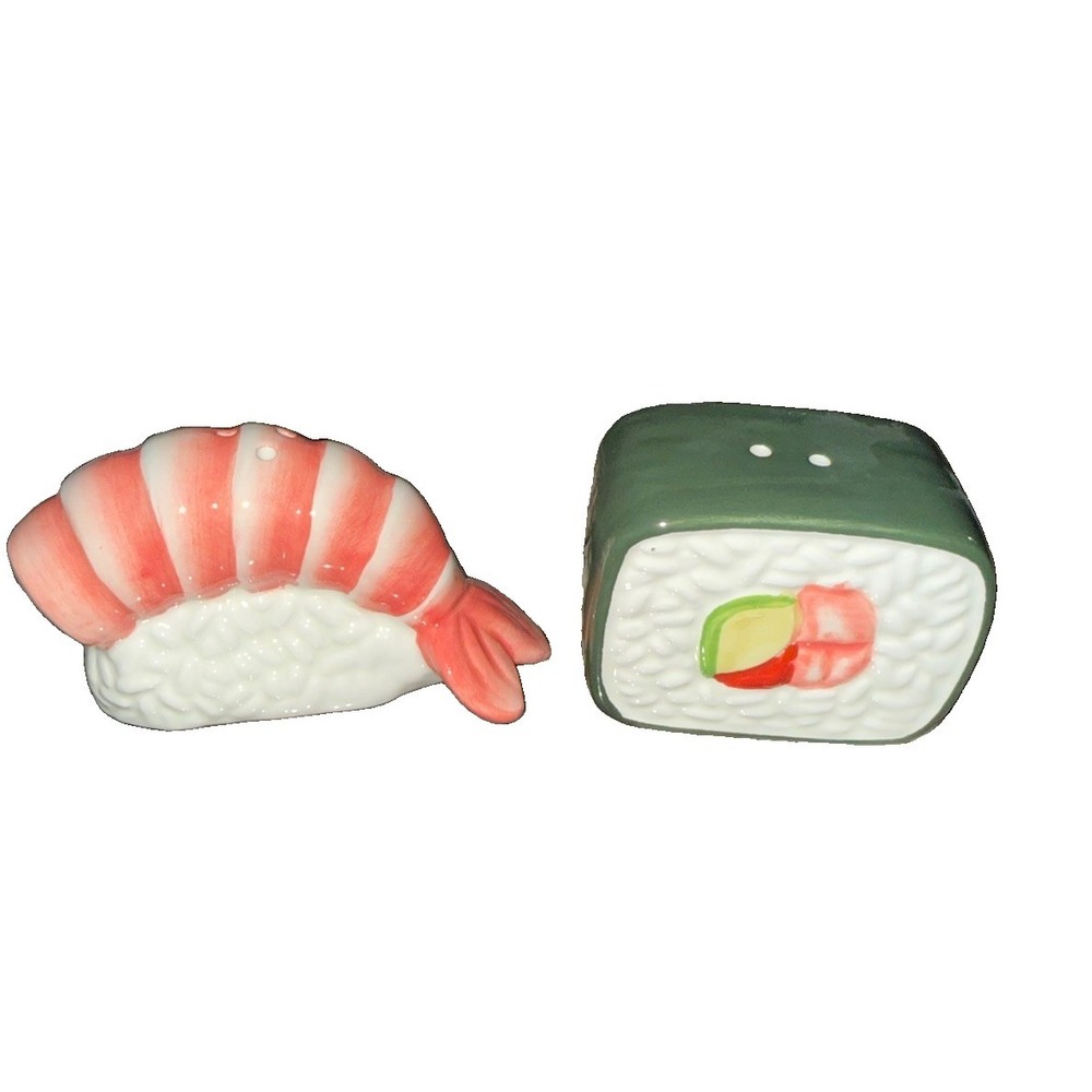 Ashland Sushi Salt & Pepper Shakers Shrimp Sushi Roll Ceramic NIB